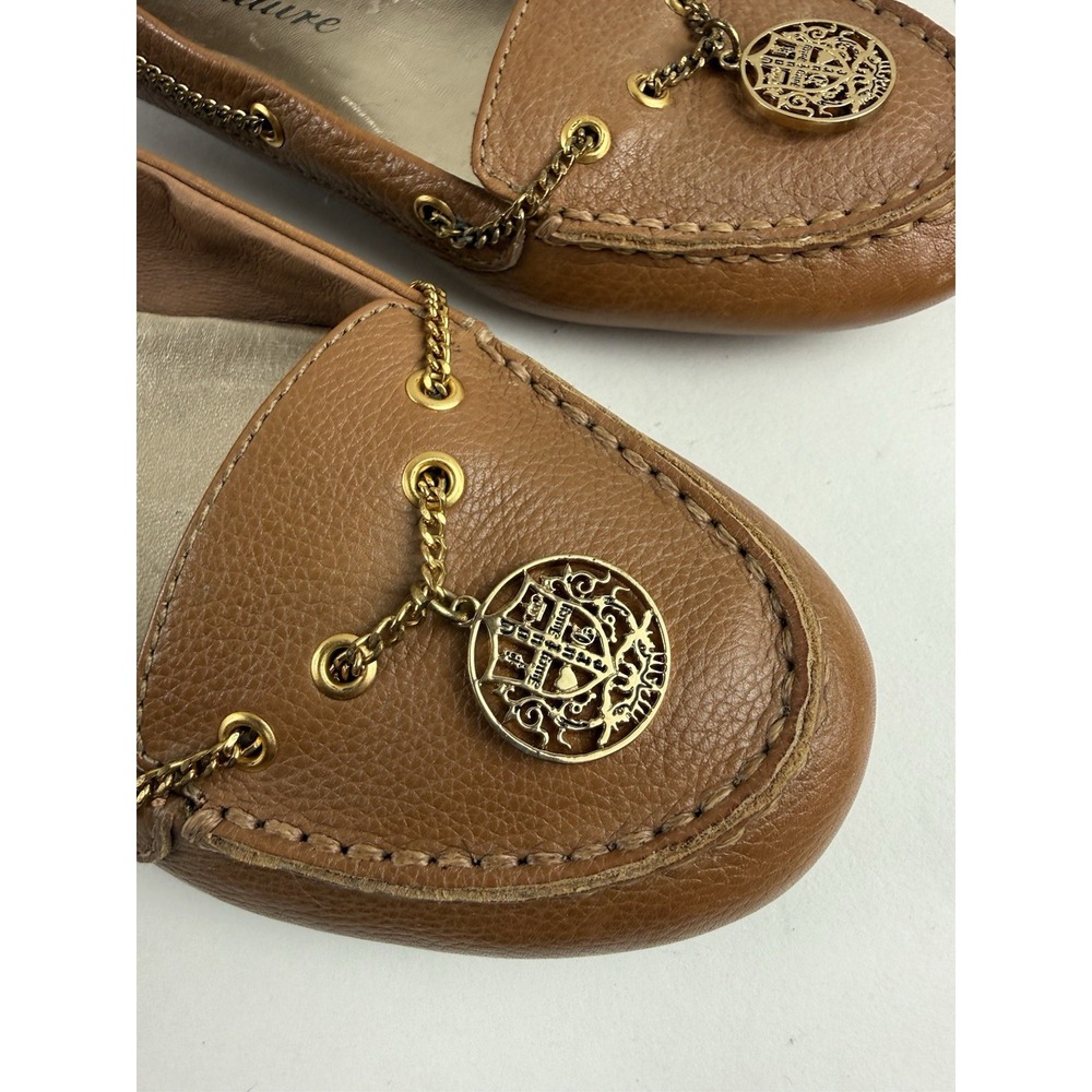 Y2K Vintage Juicy Couture Brown Leather Gold Chain Moccasin Loafers Womens Sz 9M